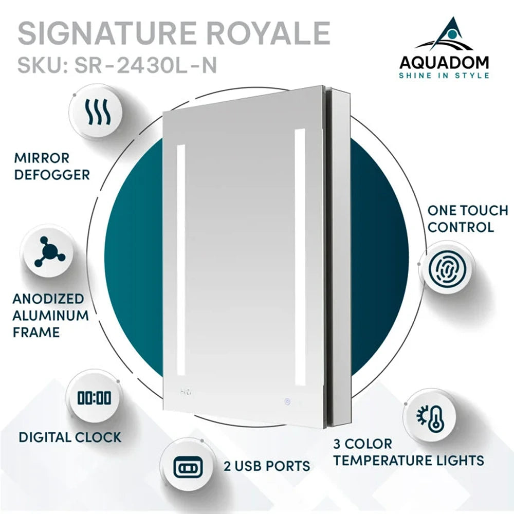 Aquadom - Signature Royale 24×30 Left/Right Hinge LED Lighted Medicine Cabinet