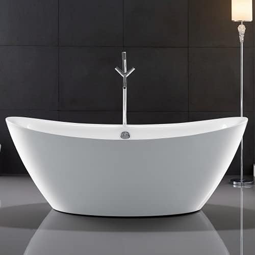35.4 X 25.6 Inch Acrylic Freestanding Bathtub Contemporary Soaking Tub with Brushed Nickel Overflow and Drain