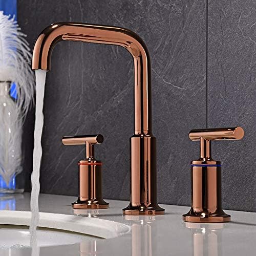 Bathroom Widespread Sink Faucet 8 inch Three Holes Basin Faucet Toilet Sink Faucet Water Crane Mixer Brush Gold (Color : Rose Gold)