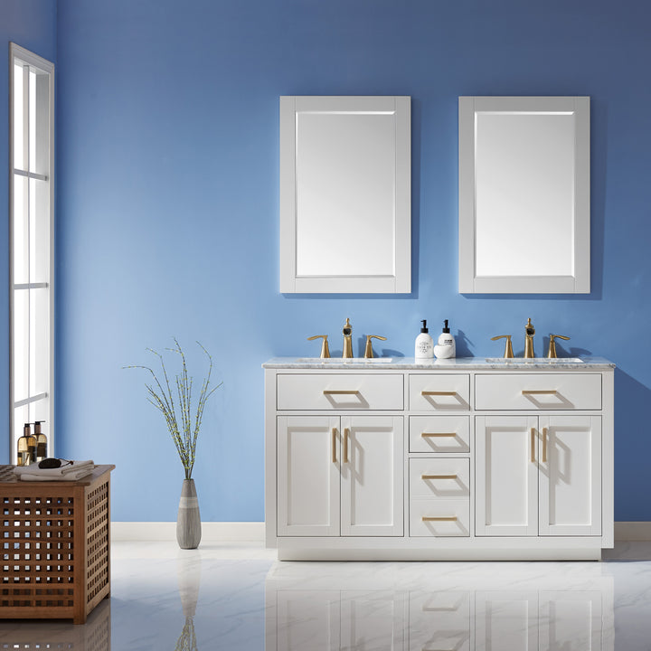 Altair - Ivy 60" Double Bathroom Vanity Set with Carrara White Marble Countertop