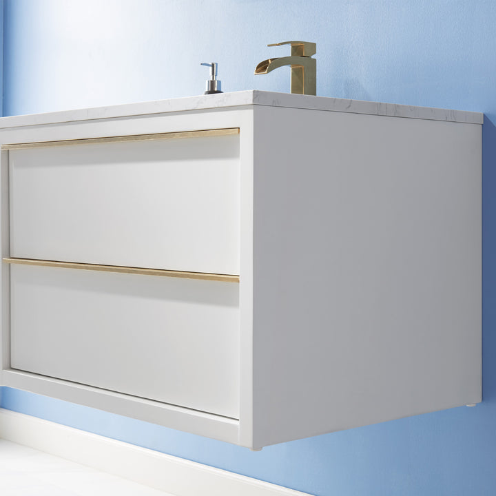 Altair - Morgan 30" Single Bathroom Vanity Set in White and Composite Aosta White Stone Countertop