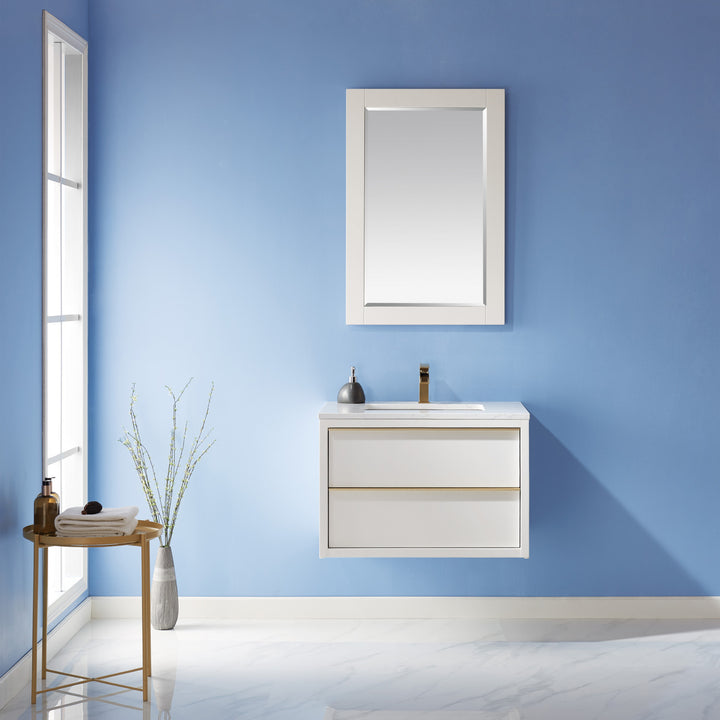 Altair - Morgan 30" Single Bathroom Vanity Set in White and Composite Aosta White Stone Countertop