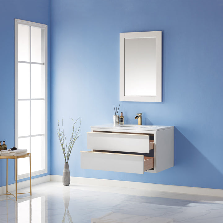 Altair - Morgan 36" Single Bathroom Vanity Set in White and Composite Aosta White Stone Countertop