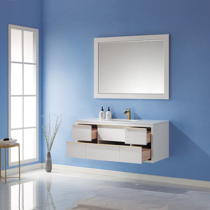 Altair - Morgan 48" Single Bathroom Vanity Set in White and Composite Aosta White Stone Countertop