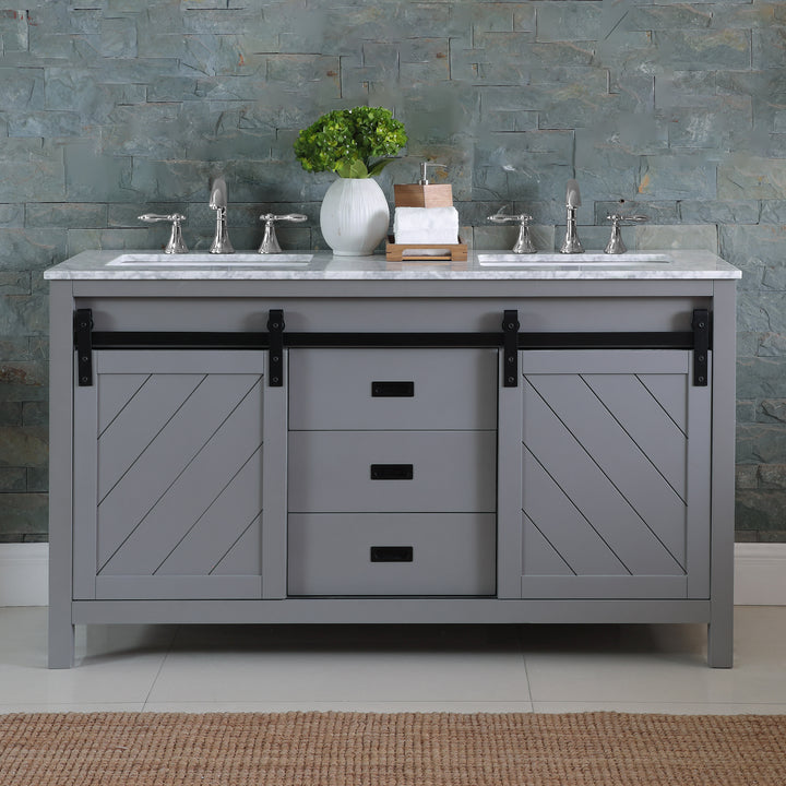 Altair - Kinsley 60" Double Bathroom Vanity Set with Carrara White Marble Countertop