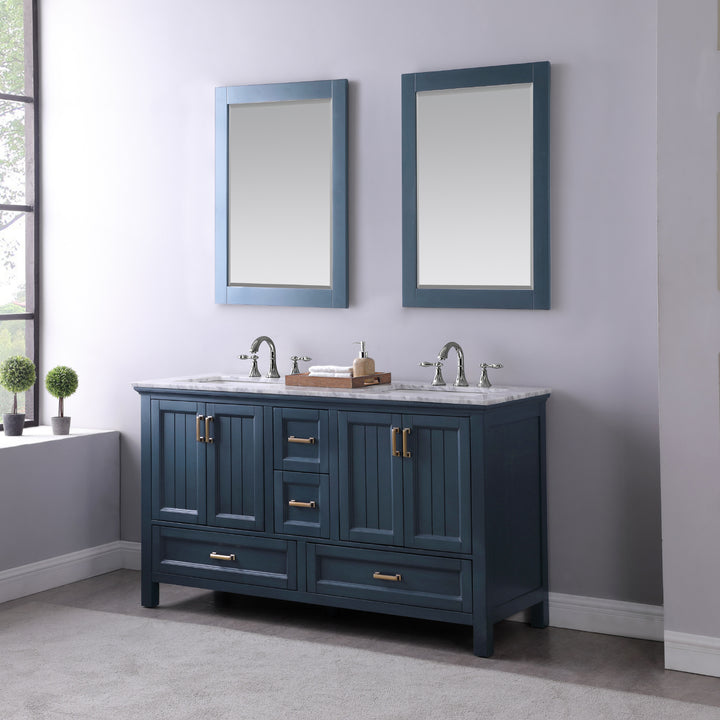 Altair - Isla 60" Double Bathroom Vanity Set with Carrara White Marble Countertop