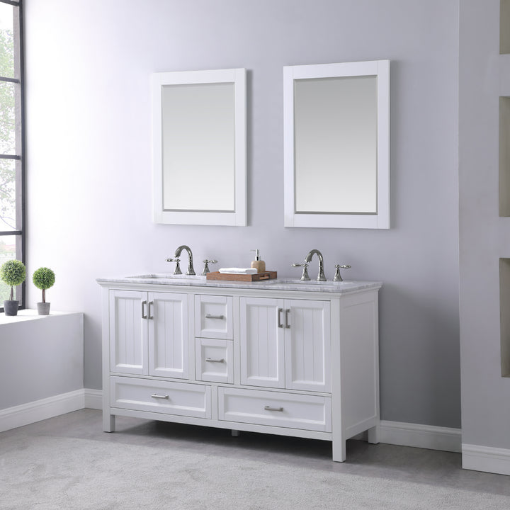 Altair - Isla 60" Double Bathroom Vanity Set with Carrara White Marble Countertop