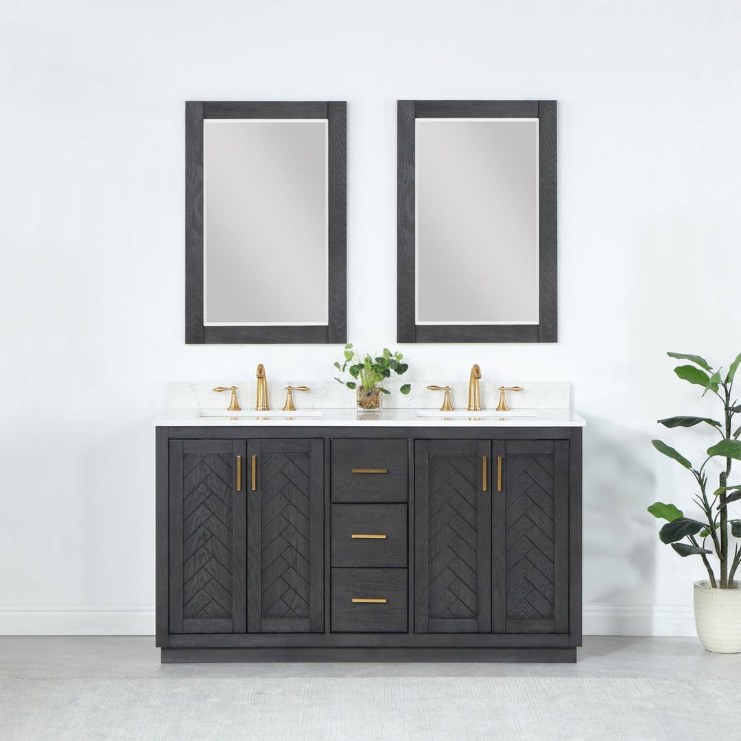 Altair - Gazsi 60" Double Bathroom Vanity Set with Grain White Composite Stone Countertop