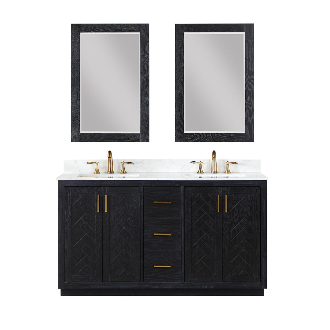 Altair - Gazsi 60" Double Bathroom Vanity Set with Grain White Composite Stone Countertop