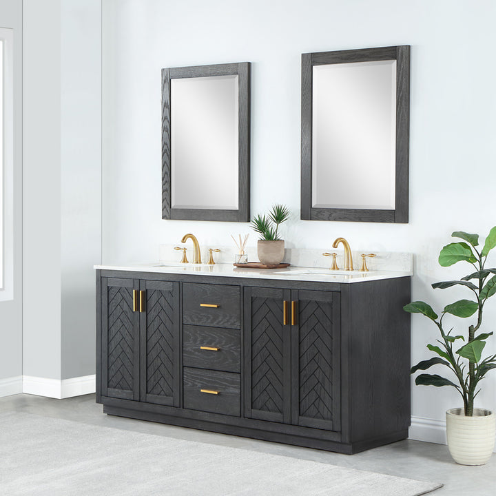 Altair - Gazsi 72" Double Bathroom Vanity Set with Grain White Composite Stone Countertop