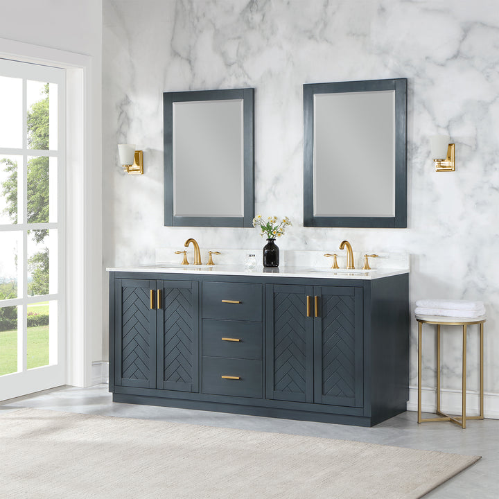 Altair - Gazsi 72" Double Bathroom Vanity Set with Grain White Composite Stone Countertop
