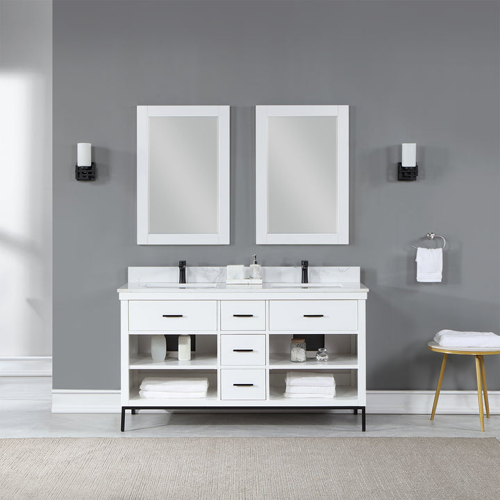 Altair - Kesia 60" Double Bathroom Vanity Set with Aosta White Composite Stone Countertop