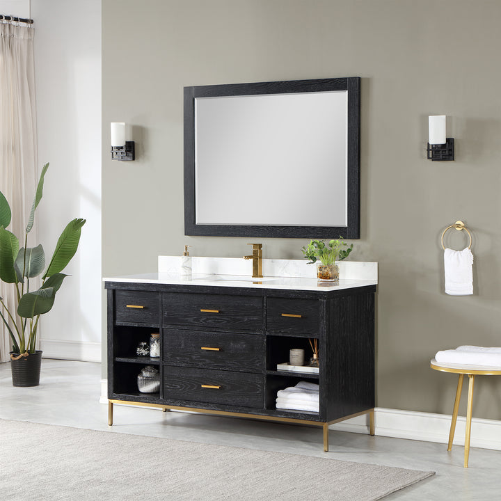 Altair - Kesia 60" Single Bathroom Vanity Set with Carrara White Composite Stone Countertop