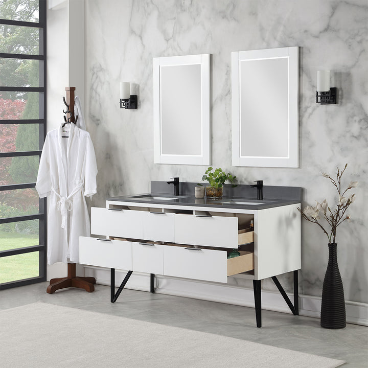Altair - Helios 60" Double Bathroom Vanity Set with Concrete Gray Stone Countertop