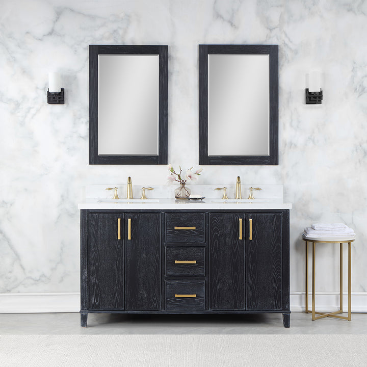 Altair - Weiser 60" Double Bathroom Vanity Set with Composite Aosta White Stone Countertop