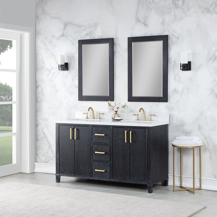 Altair - Weiser 60" Double Bathroom Vanity Set with Composite Aosta White Stone Countertop