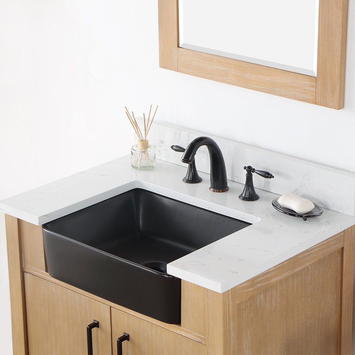 Altair - Novago 30" Single Bathroom Vanity Set with Composite Aosta White Stone Countertop and Farmhouse Sink