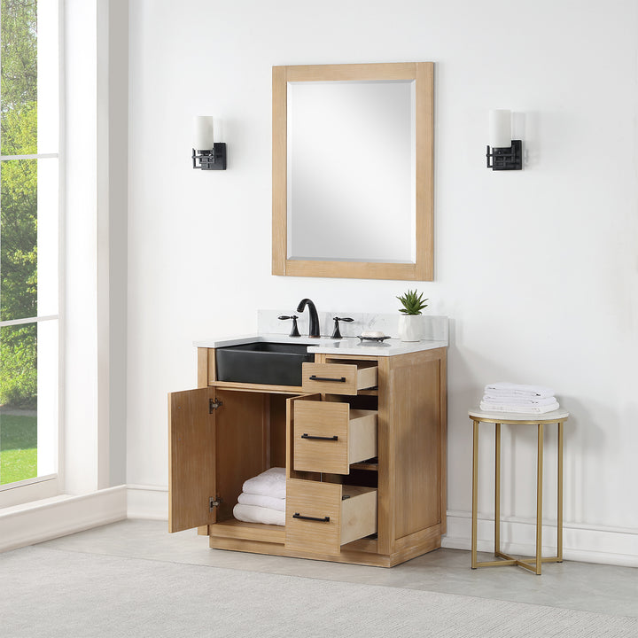 Altair - Novago 36" Single Bathroom Vanity Set with Composite Aosta White Stone Countertop and Farmhouse Sink