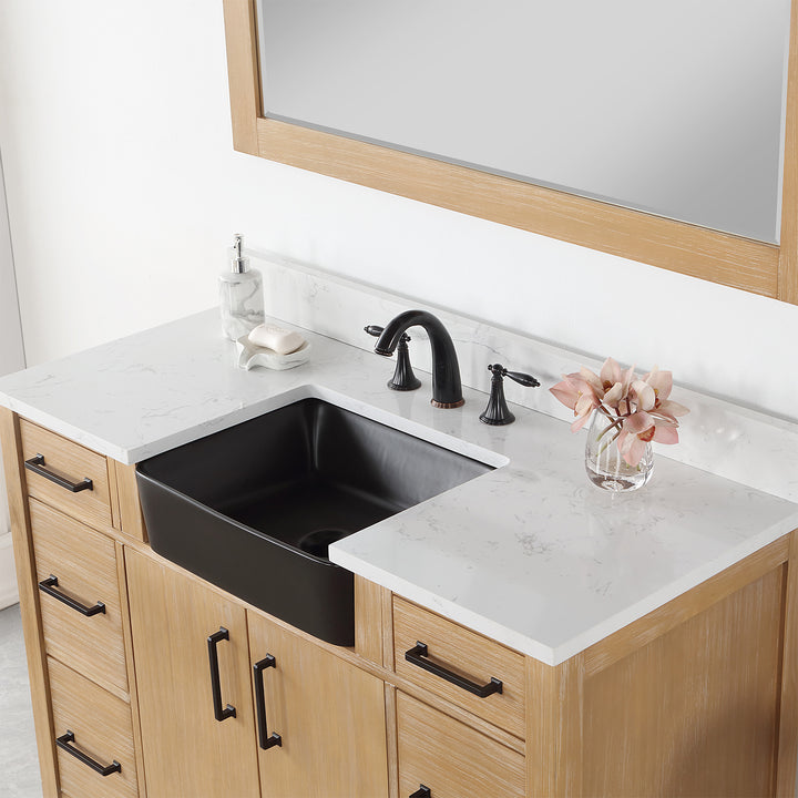 Altair - Novago 48" Single Bathroom Vanity Set with Composite Aosta White Stone Countertop and Farmhouse Sink