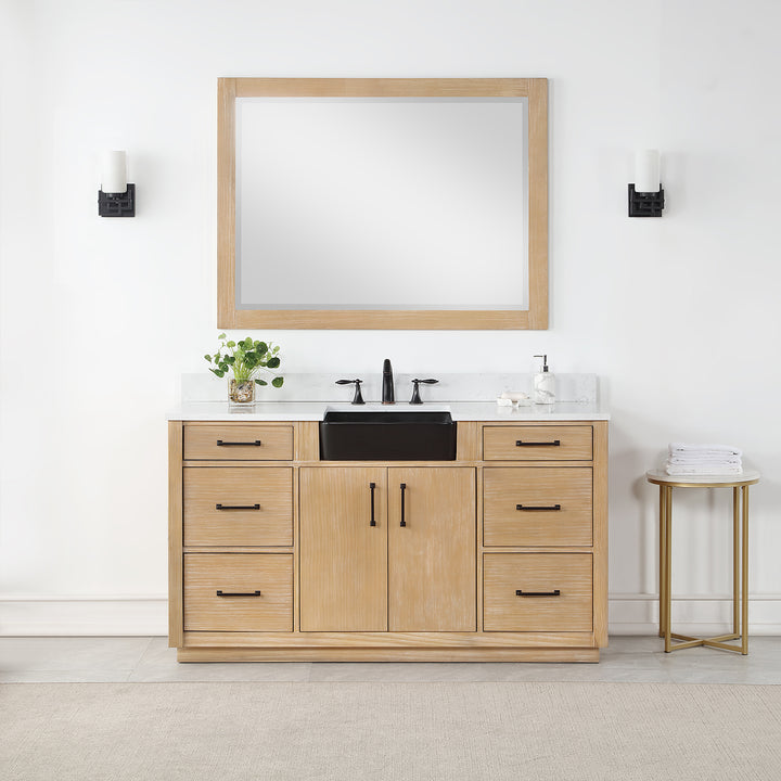 Altair - Novago 60" Single Bathroom Vanity Set with Composite Carrara White Stone Countertop and Farmhouse Sink