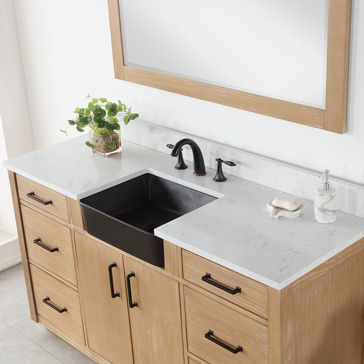 Altair - Novago 60" Single Bathroom Vanity Set with Composite Carrara White Stone Countertop and Farmhouse Sink