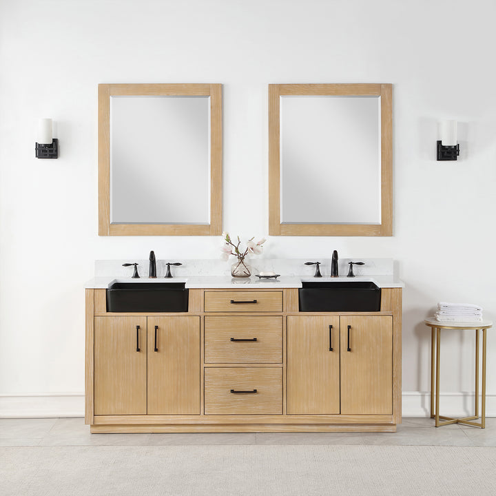 Altair - Novago 72" Double Bathroom Vanity Set with Composite Aosta White Stone Countertop and Farmhouse Sink