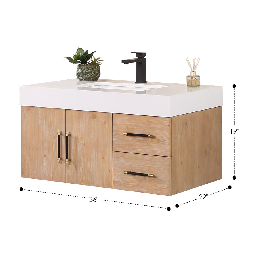 Altair - Corchia Wall-mounted Single Bathroom Vanity with White Composite Stone Countertop