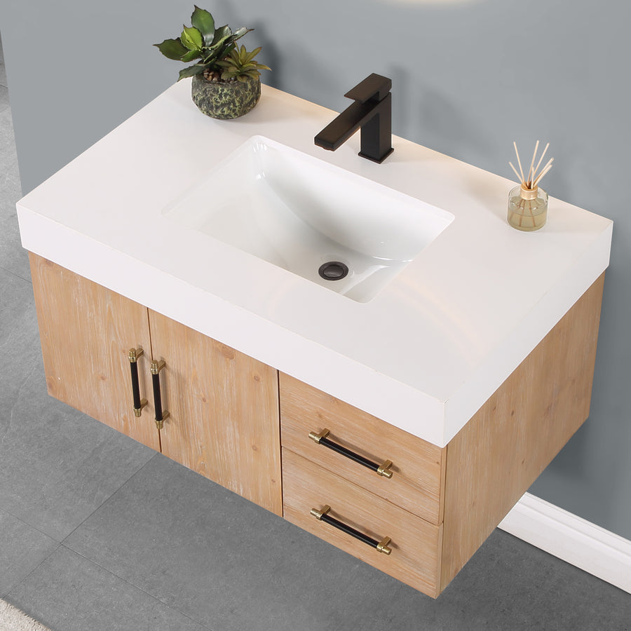 Altair - Corchia Wall-mounted Single Bathroom Vanity with White Composite Stone Countertop