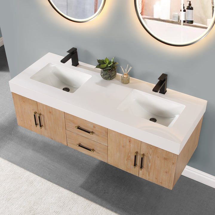 Altair - Corchia Wall-mounted Double Bathroom Vanity with White Composite Stone Countertop