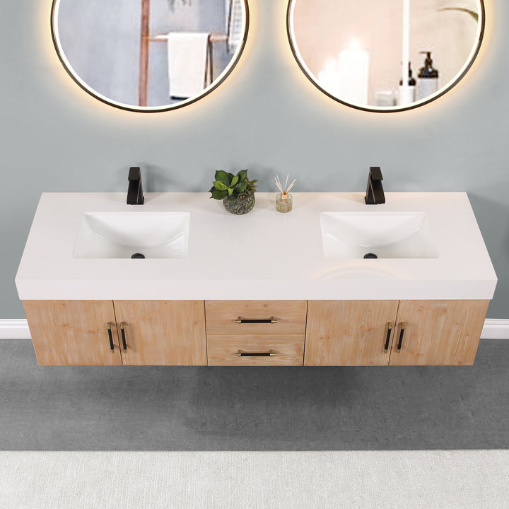 Altair - Corchia Wall-mounted Double Bathroom Vanity with White Composite Stone Countertop