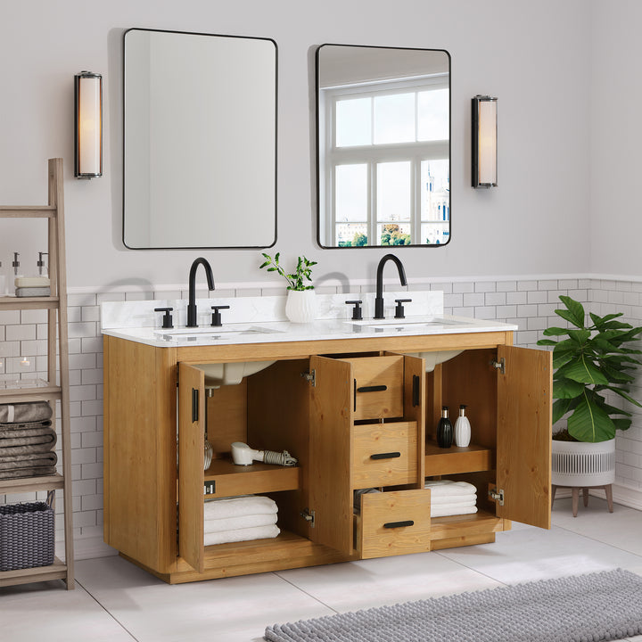 Altair - Perla 60" Double Bathroom Vanity with Grain White Composite Stone Countertop