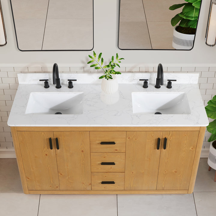 Altair - Perla 60" Double Bathroom Vanity with Grain White Composite Stone Countertop