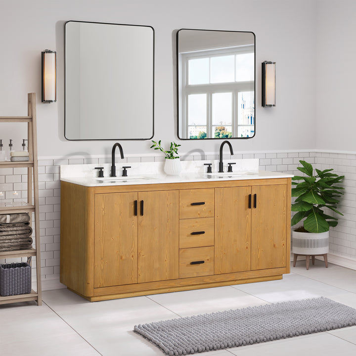 Altair - Perla 72" Double Bathroom Vanity with Grain White Composite Stone Countertop
