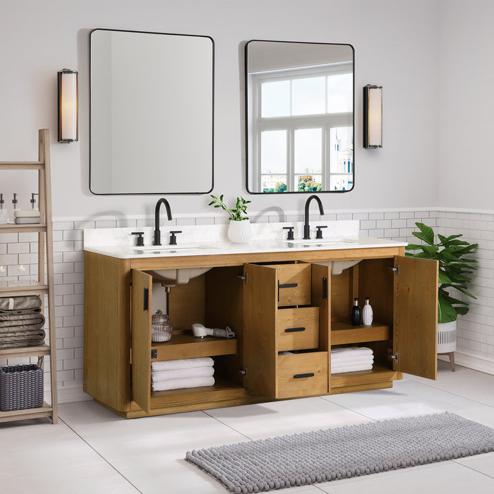 Altair - Perla 72" Double Bathroom Vanity with Grain White Composite Stone Countertop
