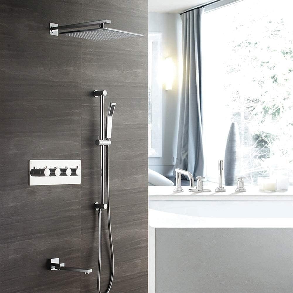 Shower head -PE Shower Head Household Wall-Mounted 30cm Square ThermosShower Set Copper Shower Faucet Booster Top Spray Silver Shower System 3 Modes