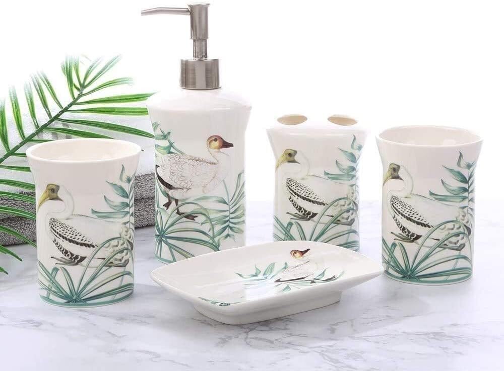 Bath and Luxury Bathroom Essentials Accessory Set Bathroom Set Bathroom Set Pump for Ceramic soap Dispenser Toothbrush Holder Glass soap Dish (Size : 5 Pieces) ()