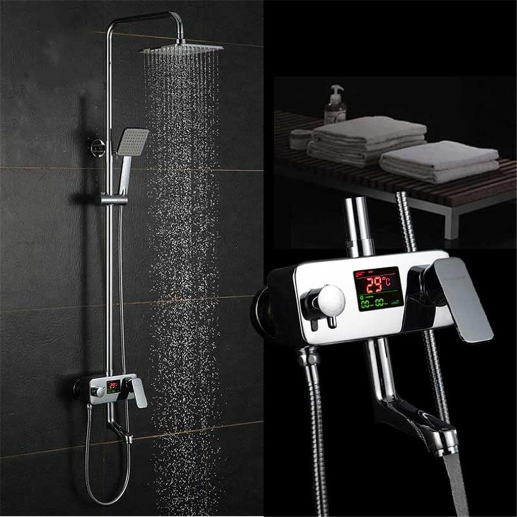 Chrome Digital Shower Faucet Single Handle Bath Shower Faucet System Anti Ironing Temperature Display Shower Mixer Swivel Spout