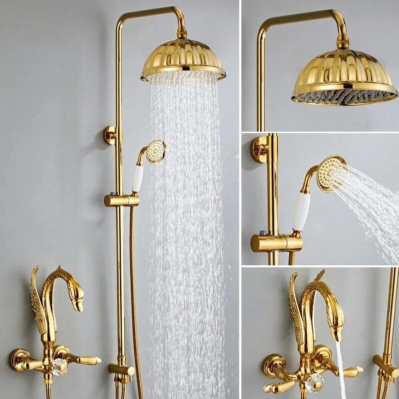 Bathroom Shower Faucet Set Gold Swan Rainfall Shower Mixer Style 2