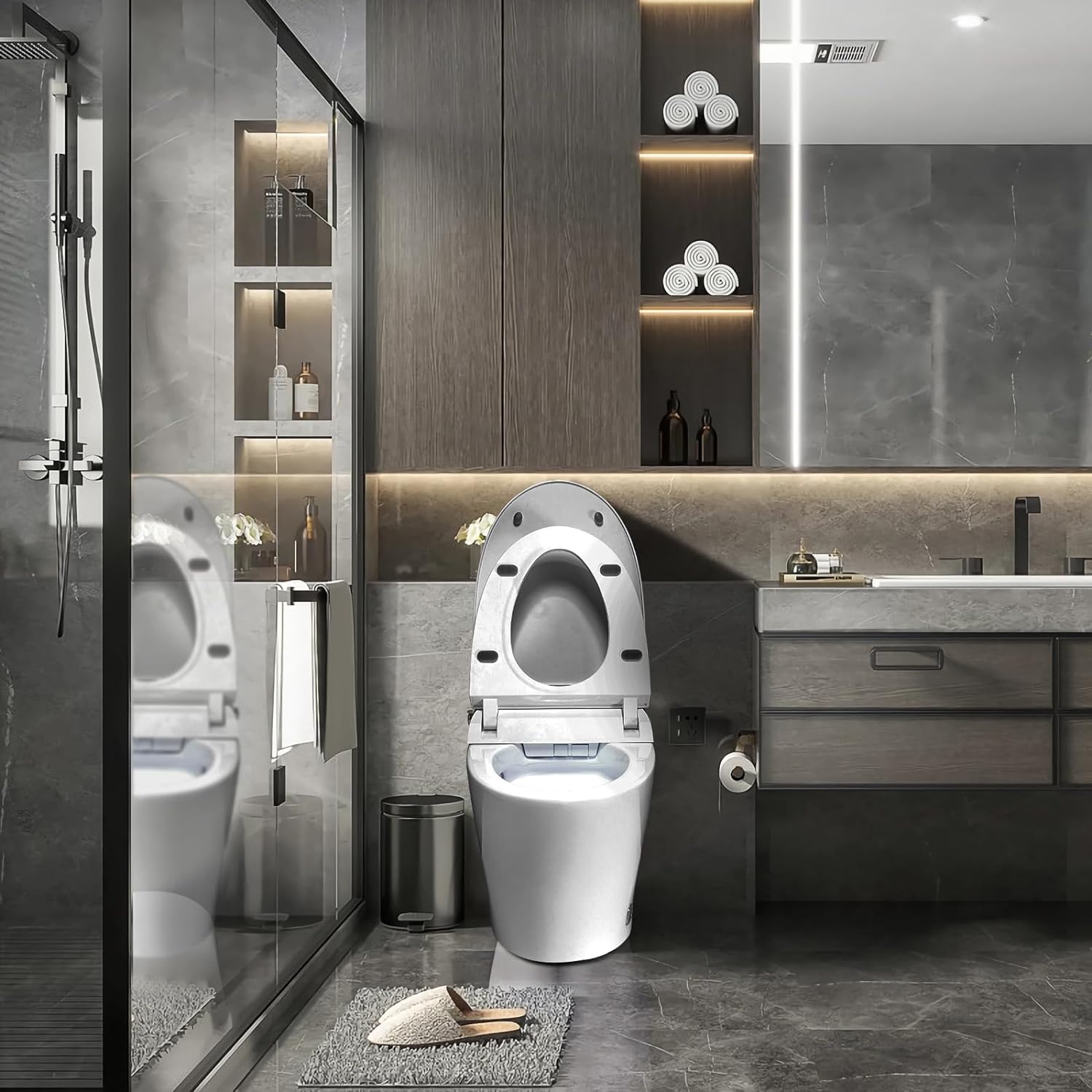Smart Bidet Toilet | Self Cleaning Smart Toilet Bidet All In One | Japanese Heated Tankless Toilet With Multi Mode Cleaning, Drying, Heated Seat, Auto Flush, Kick Open, Soft Close