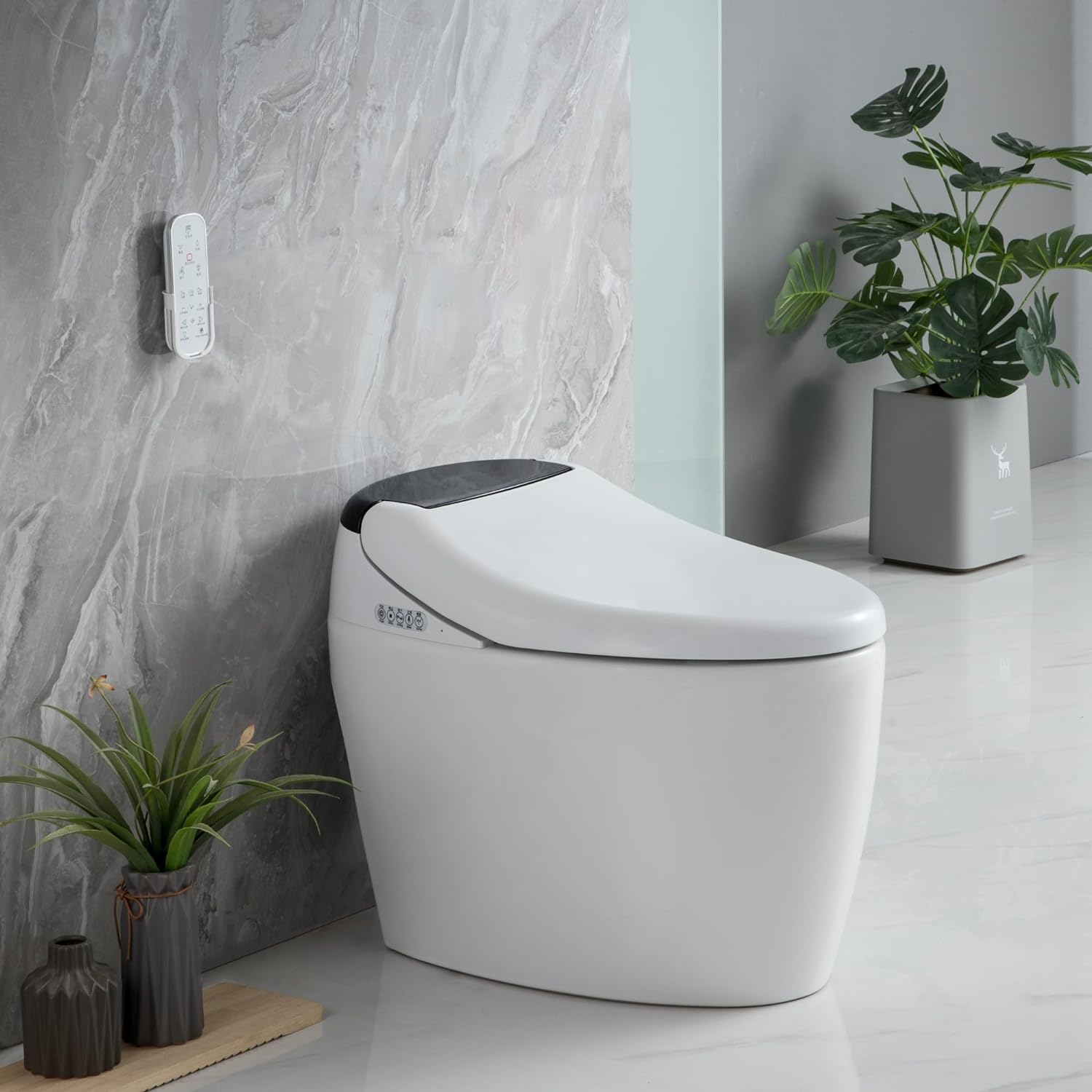 Bidet Toilet with Remote Control, Smart Bidet Toilet Seat with AUTO Open&Close and Remote Control, Smart Toilet with 𝐊𝐢𝐝 Wash,Lady Care Wash,Nozzle Self-cleaning