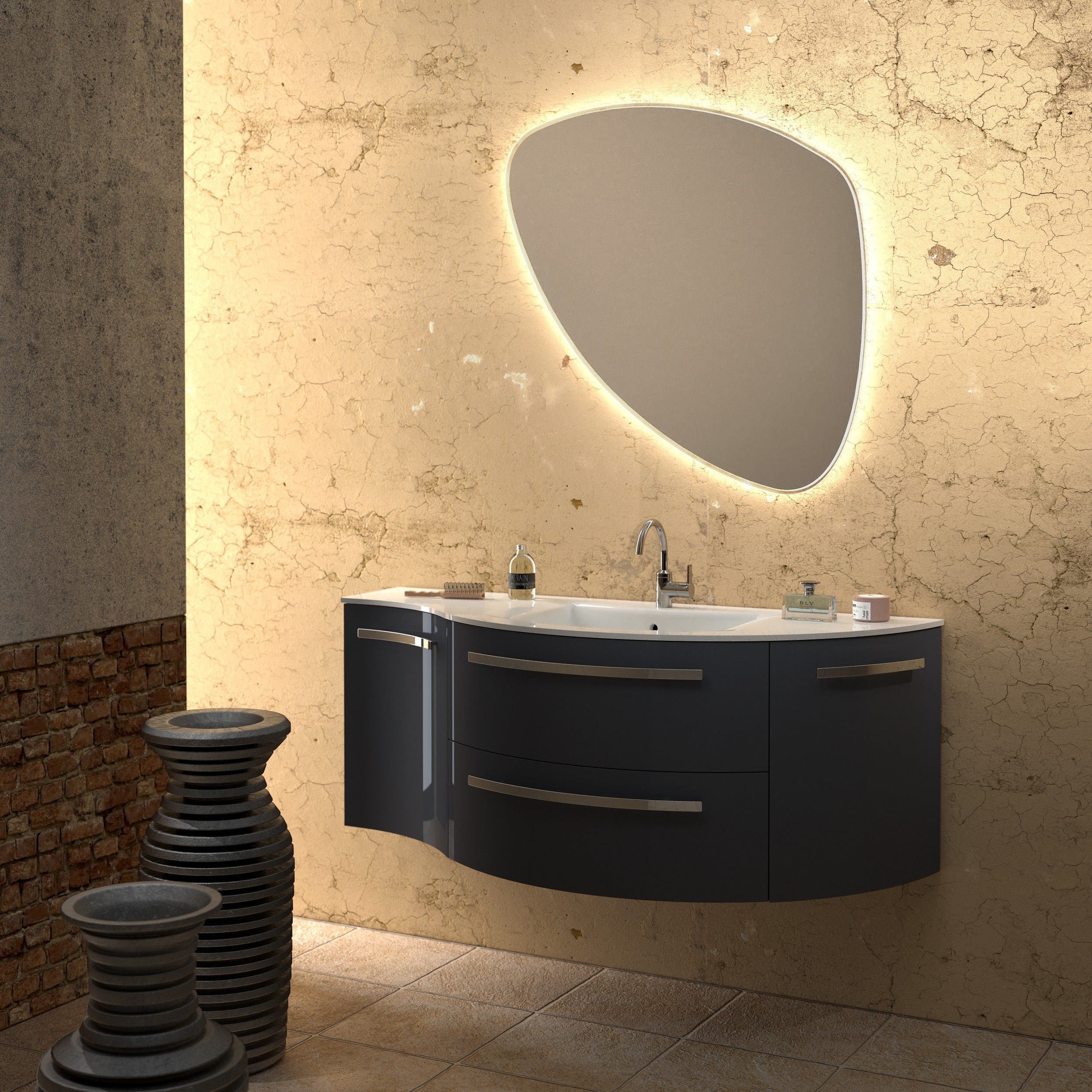 Latoscana 52" Ameno Modern Bathroom Vanity Kit With Left Concave and Right Rounded Cabinet