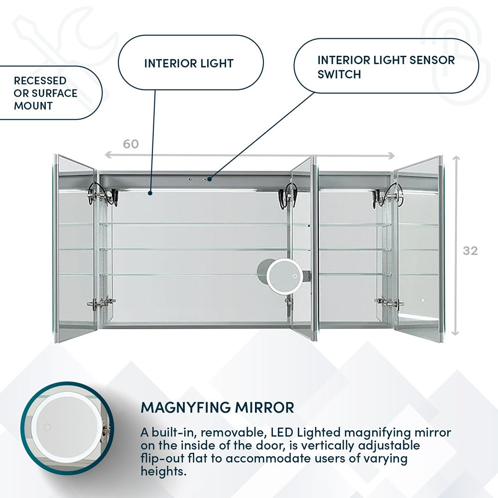 Aquadom - Edge Royale 60×32 LED Lighted Triple Door Medicine Cabinet