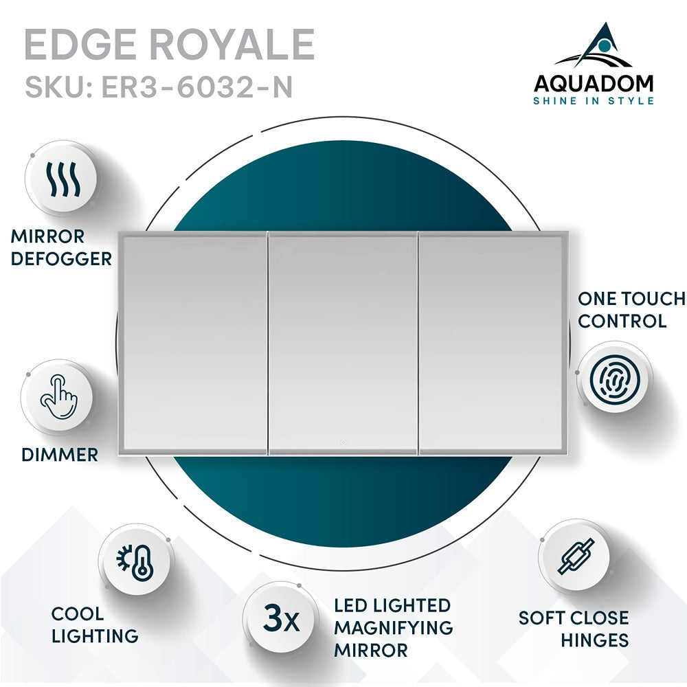 Aquadom - Edge Royale 60×32 LED Lighted Triple Door Medicine Cabinet