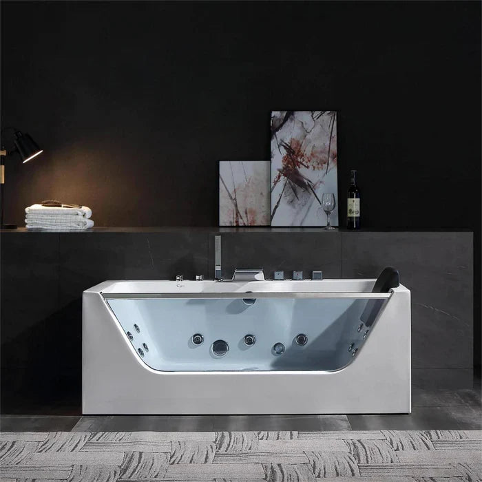 Empava - 59" Modern Alcove Whirlpool Bathtub with Faucet and LED Lights - EMPV-59JT408LED