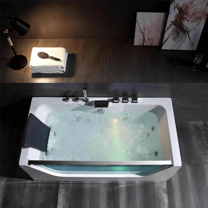 Empava - 67" Modern Alcove Whirlpool Bathtub with Faucet and LED Lights - EMPV-67JT408LED