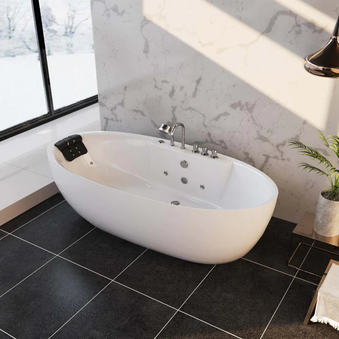 Empava - 71" Freestanding Oval Whirlpool Bathtub with Faucet - EMPV-71AIS14