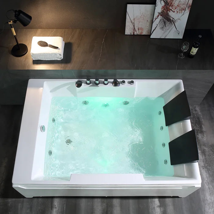 Empava - 72" Modern Whirlpool Alcove Bathtub with Faucet and LED Lights - EMPV-72JT367LED