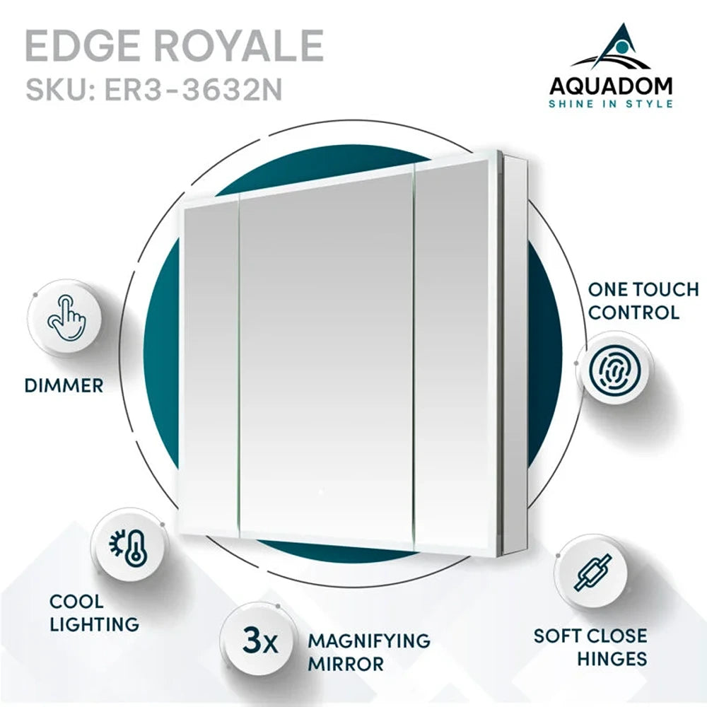 Aquadom - Edge Royale 36×32 LED Lighted Triple Door Medicine Cabinet