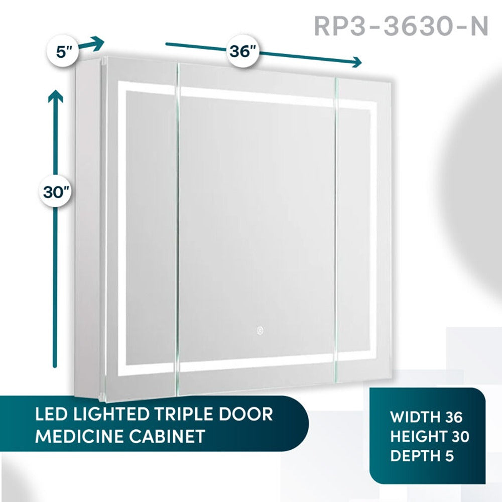 Aquadom - Royale Plus 36×30 LED Lighted Triple Door Medicine Cabinet