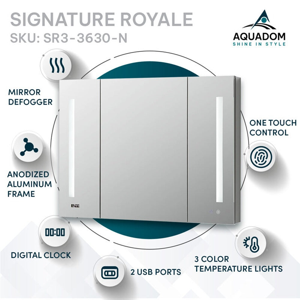 Aquadom - Signature Royale 36×30 LED Lighted Triple Door Medicine Cabinet